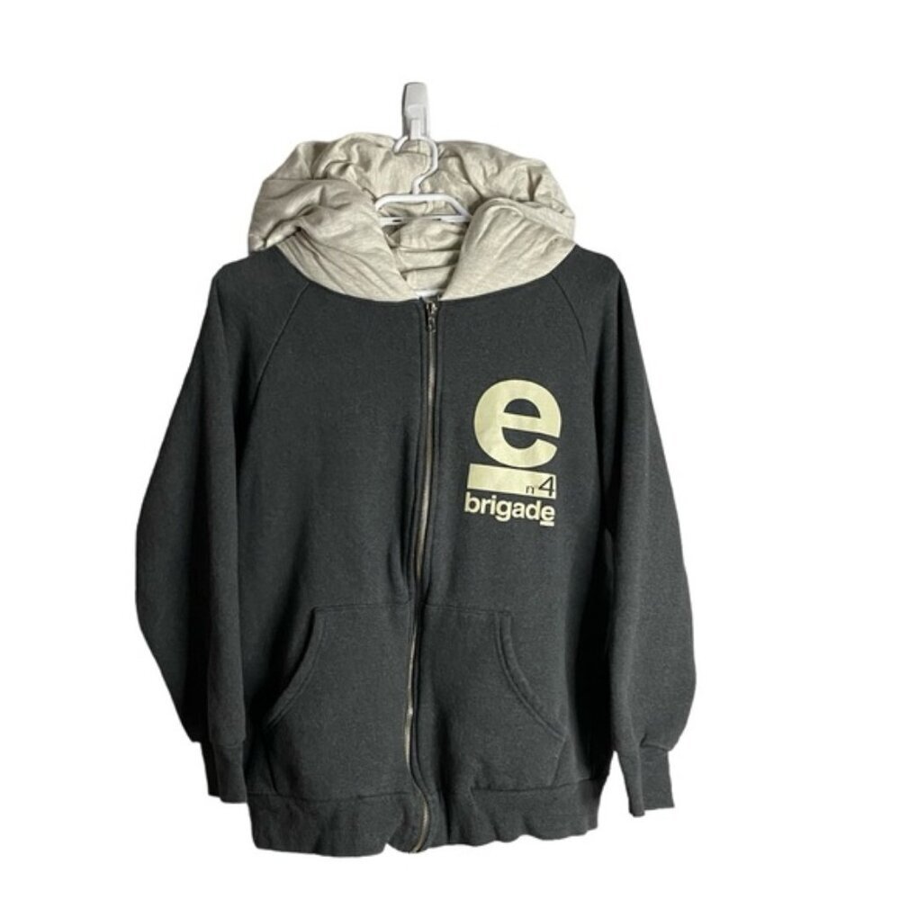 Lamb Men's Charcoal Gray Graphic Print Full Zip Hooded Sweater Jacket